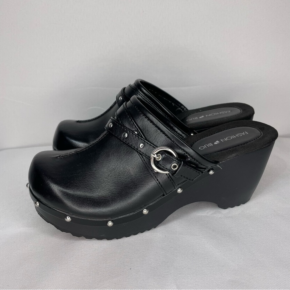 Fashion Bug Womens Clogs 8 Slip On, Stylish Edgy Rocker Chick Buckle studs, sexy